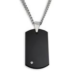 Crucible Jewelry Mens Black Plated Tungsten Carbide Diamond Dog Tag on 24-Inch Curb Chain Pendant Necklace, One Size, Diamond, Diamond