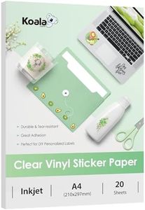 Koala Clear Sticker Paper for Inkjet Printer - Waterproof Clear Printable Vinyl Sticker Paper - A4 20 Sheets Transparent Glossy Sticker Paper for DIY Personalized Stickers, Labels, Decals