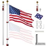 Yescom 25ft Telescopic Aluminum Flag Pole + Wheel Tire Mount Stand Kit w/ 3'x5' Us Flag & Ball Top Telescoping Flagpole