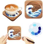 Blauwhim Wooden Coasters Craft Kits – The Great Waves Design Filigree Enamels Painting DIY Coasters Art Projects Materials & Tools Package – Crafts for Adults, Hobby, Seniors, Women, Teens