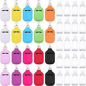 Duufin 40 Pieces Hand Sanitizer Keychain Holders Set Including 20 Pieces Hand Sanitizer Holder Bulk and 20 Pieces Empty Travel Size Bottles