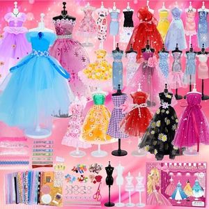 MestectPET 600+ Kit de Diseño de Moda para Niñas, Bricolaje Kit de Costura para Manualidades Juguetes de Creativos Aprendizaje, Regalos de Cumpleaños y Navidad para Niños de 6-12+ Años con 4 Maniquíe