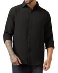 FINIVO FASHION Men's Long Sleeve Wrinkle Free Shirt Button Down Casual Shirts (XL, Black)