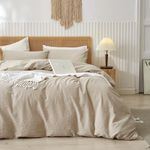 LIFETOWN 100% Washed Cotton Duvet Cover Set Linen Feel Natural Wrinkle Lightweight Comfy (Full, Linen)