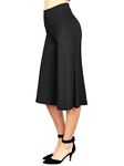 Made By Johnny Women's High Elastic Waistband Wide Leg Palazzo Culotte Gaucho Capri Pants (S~5XL), Wb876_black, X-Small