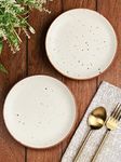 Miah Decor Ceramic Quarter Plates Small Dinner Plates Set of 2 Handcrafted Stoneware Off-White with Brown Rim & grains Serving Platter for Snacks & Dessert Microwave and Dishwasher Safe -Size 7 Inches