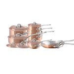 Mauviel M'Heritage 150 S 1.5mm Polished Copper & Stainless Steel 14-Piece Cookware Set With Cast Stainless Steel Handles And Curved Lid, Made In France