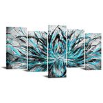 LevvArts Teal and Grey Abstract Canvas Wall Art Turquoise Blue Lotus Flower Painting Prints Artwork for Living Room Bedroom Yoga Room Wall Zen Decoration 60" Wx32 H