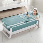 Staranddaisy Super Large Bath Tub Folding Type For Kids And Adult 140 X 60 X 57.5 Cm, Temperature Meter (Blue Wih Out Steamer)) - Plastic