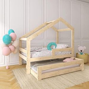 Need Sleep lit gigogne pour Enfants en Bois 160x80/140x70 Asymétrique en Bois d'épicéa de Couleur Naturelle