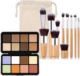 CHSEEO Color Correcting Concealer Palette, 16 Colors Long Lasting Cream Concealer Palette Highlighting Foundation Camouflage Makeup Set for Dark Circles, Redness, Brighten Acne Blemish + 11 Brushes