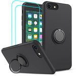 LeYi for iPhone 6/6s/7/8 Case with Stand, 2 Glass Screen Protectors, Shockproof, Men Boys, Liquid Silicone, Black