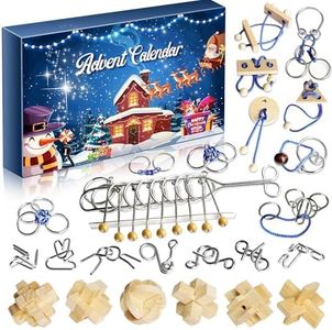 Advent Calendar 2024 - Brain Teaser Puzzles for Teens Adults Older Kids, 24 Pcs Metal & Wood Puzzle Christmas Countdown Calendar, Family Brain Challenge Games Toys, Xmas Gifts for Boys Girls Teens