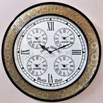 Vintage Clock Large Handcrafted Brass Inlay Wooden Clock / 1 Year Warranty / World Clock Numerals (Vc-1711-16-Wc), Analog