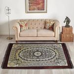 Kuber Industries Carpet|Water Absorption Kalamkari Paisley Pattern Floor Mat|Velvet Sitting Carpet for Hall, Living Room, 5x7 Feet (Brown)