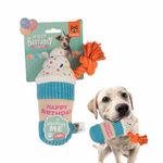 BarkButler x FOFOS Birthday Drink Plush Dog Toy - Multicoloured, Squeaky Toys for Dogs with Rope, Soft Toys for Dogs, Dog Toys for Small Dogs and Medium Dog Breeds (0-20kgs)