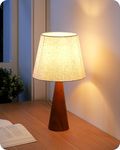 EDISHINE Small Table Lamp, Wooden Bedside Lamp with Beige Linen Lampshade, 13.58" Space-Saving Nightstand Lamp for Nursery Kids Room Bedroom Living Room, E26, ON-Off Button, Dark Rosewood Base