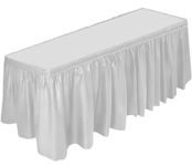 DecorRack Table Skirt, 29 in x 14 ft -BPA Free- Plastic Tableskirt, Disposable, Reusable, Rectangular Tablecloth Skirt, White (1 Pack)