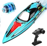 DEERC Brushless RC Boat for Adults, 34MPH Extra-Long 17" High Speed Remote Control Boats with 3S (11.1V) Battery, LED Lights, Self-Righting, 2.4GHz Racing Boat for Pool Lake, Gift Toy for Boys & Girls