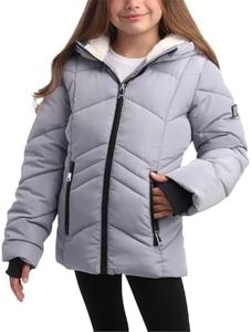 DKNY Girls' Winter Coat - Sherpa Fur Lined Heavyweight Quilted Puffer Parka - Insulated Winter Ski Jacket for Girls (4-16), Size 10-12, Grey