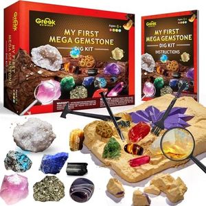 Greek Science My First Mega Gemstone Digging Kit for Kids, Excavate 15 Real Gems and Crystals, Stem Educational Geology Fun Projects for Boys Girls