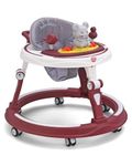 Play Nation Premium Multi-Function 3 Adjustable Height Baby Walker with Toy Bar & Music | 360° Swivel Wheels, Detachable Play Tray & Foldable Safe Activity Walker for Kids (Red & White)