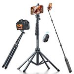 Fugetek 62" Professional Selfie Stick Quadrapod, Stable 4 Leg Design, 100% All Aluminum Stick & Legs, Lightweight, Portable All in One, Compatible with iPhone & Android, Non Skid Feet, Black