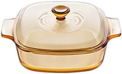 Visions 1 Litre Pyroceram Reverse Square Casserole with Glass Cover, Brown