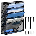 DALTACK Wall File Holder 6 Tier Hanging Wall File Organizer with Hooks, for Papers Mails Folders Clipboard Magazine Organization, for Office Home, Mesh Metal, Black