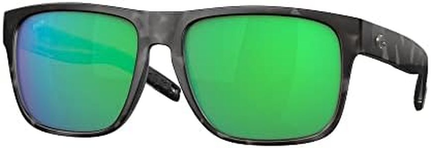 Costa Del Mar Men's Spearo XL Fishing and Watersports Square Sunglasses, Tiger Shark/Green Mirrored Polarized-580p, 59 mm