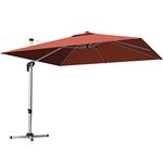 DORTALA 10 FT Patio Offset Cantilever Umbrella w/ Cross Base, Outdoor Square Hanging Market Umbrella, Outdoor Umbrella w/ Crank Lift and Step Pedal, 360 Degree Rotation, Polyester Canopy Garden Umbrella w/ Aluminum Pole for Garden, Deck, Brick Red