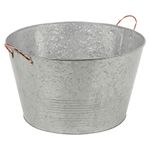 Large Round Sparkling Wine Champagne Beer Bottles Drinks Beverages Ice Cooler Cold Galvanised Steel Metal Drinks Tub Bucket Serving Tray Buffet Bar Platter with Copper Handles for Parties BBQ's