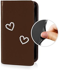 eSPee i4H057 Protective Wallet Flip Case for Apple iPhone 4 4S Silicone Bumper and Magnetic Closure Brown with Rhinestone Hearts and Hearts Design