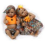 TERABITHIA Mini 11" Black Couple Alive Reborn Baby Dolls Silicone Full Body African American Twins