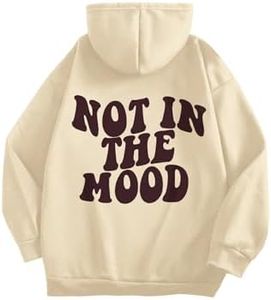 GORGLITTER Women's Graphic Hoodies Long Sleeve Floral Letter Drop Shoulder Preppy Pullover Hooded Sweatshirt Fall Trendy 2025 Apricot White X-Large