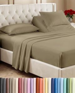 Split Head King Sheet Set – 4 Piece Flex Split Top King Sheets for Adjustable Beds - Fits 14” to 16" Mattress w/ Deep Pockets - Ultra-Soft, Breathable & Cooling - Luxury Bedding & Wrinkle Free - Khaki