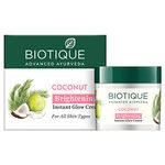 Biotique Bio Coconut Whitening and Brightening Cream for All Skin Types, 50 gm I Remove Dark Spots I 100% Natural & Organic I Pure Virgin Coconut, Ddelion and Manjishtha