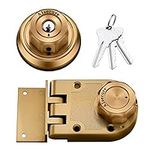 AIsecure Twist to Lock Jimmy Proof Deadbolt Lock Keyless with Unpickable Night Latch&Anti-Mislock Button,304 Stainless Steel Heavy Guard Security Single Cylinder&SC Keys,Prohibits Forced Entry,Brass