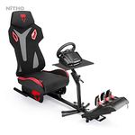 NITHO Viper RT-1 R Extra Solid Racing Seat, Simulator Cockpit Steering Wheel Pedal Stand Supporter, Red/Black