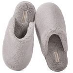 Snug Leaves Women's Fuzzy House Memory Foam Slippers Cute Furry Grey Print Faux Fur Lined Closed Toe Indoor Slides Bedroom Slip On Shoes with Soft Rubber Sole (Grey, Size 7-8)