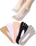 Auidy_6TXD 5 Pairs Orthopedic Compression Socks for Women, Five Finger No Show Women Toe Sock Boat Low-Cut Liner Socks with Gel Tab