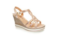 IVACHY Womens Wedge Ladies Crystal Sparkling Sandal Dressing Shine Espadrille Summer Elegant Platform Shoes Size UK Champagne