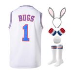 Men's Basketball Jerseys #10 Lola #1 Bugs Space Movie Sports Shirts 90s Hiphop Party Clothing White, White #1, XXL