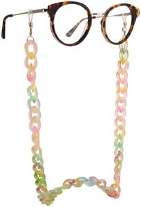AOOLIA Acrylic Glasses Chain Holder for Women, Sunglasses Lanyard Necklace Decorative Chain Eyewear Retainer Eyeglass Strap (Green-Pink)