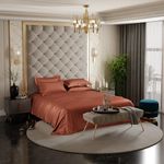 Stoa Paris Satin Bedsheets for Super King Size Bed - 300TC Premium Bedsheet with 4 Pillow Covers, Luxury Bedding Set, Gift for Couples for Romantic Dates, Wedding, Melted Caramel