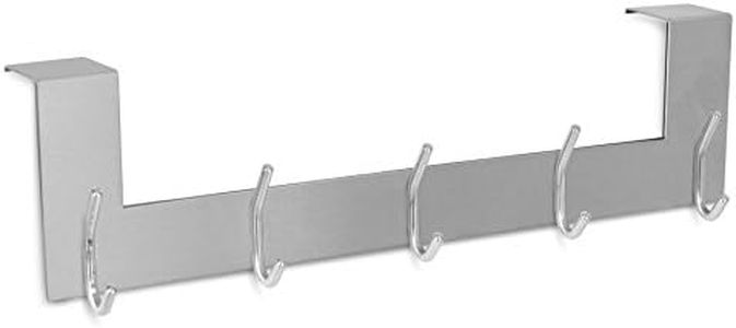 Internet's Best Over The Door Modern Hook Rack - 5 Hooks - Stainless Steel Hanging Hook Rail - Bathroom Towel Rail - Outdoor or Indoor