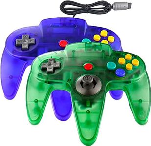 JINHOABF 2 Pack Classic N64 Controller,Wired N64 64-bit Gamepad Joystick for N64 Console (Clear Green and Clear Blue)