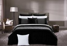 Double Black Diamond Pintuck Quilt Cover Set, Charcoal Grey Striped 3pc Doona Duvet Cover Set (Double Size)