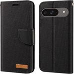 ClickCase Canvas Series for Google Pixel 9 Cloth & Pu Leather Wallet Flip Case Kick Stand Magnetic Closure Flip Cover for Google Pixel 9 (Black)