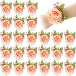 12 Pcs Rose Wrist Corsage Bracelets Wedding Bridal Wrist Flower Hand Flower Decor Wrist Flower Wristband for Bride Bridesmaid Homecoming Prom Party Decor (Pink Elegant)